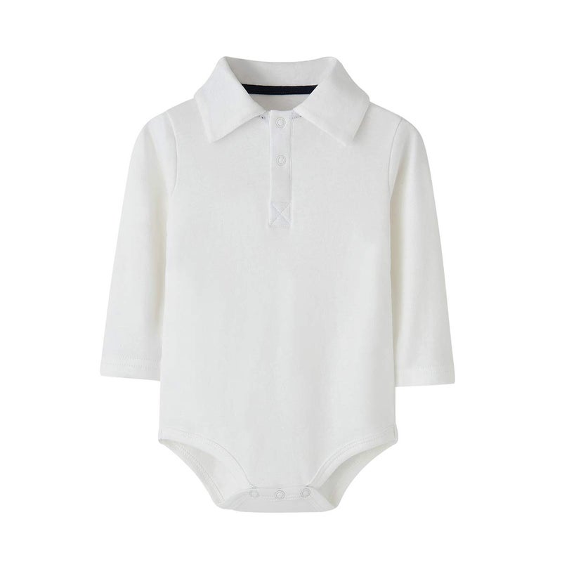Teach Leanbh Baby Boys Pure Color Cotton Short Long Sleeve Polo Bodysuit 3-24 Months (White/Long Sleeve, 18 Months) - Image 1